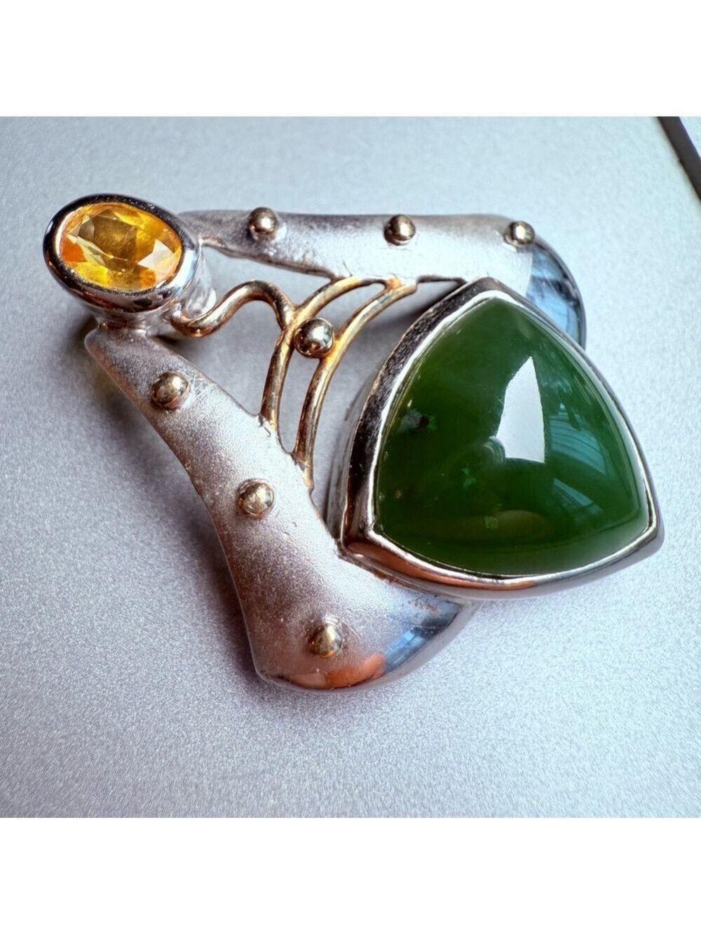 Modernist 12.15CT Jade & Citrine Sterling Silver Artisan Enhancer Slider Pendant - Picture 2 of 7